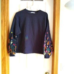 Zara puffy sleeve floral sweatshirt NWOT